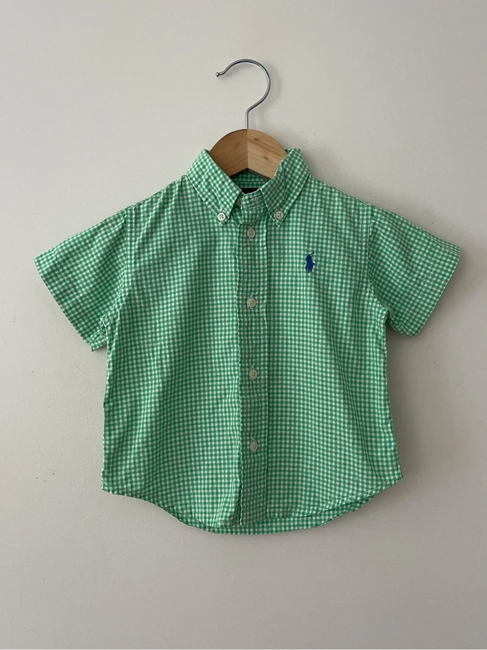 RALPH LAUREN VGUC Preppy Classic Kelly Green Gingham Short Sleeve Button Down
